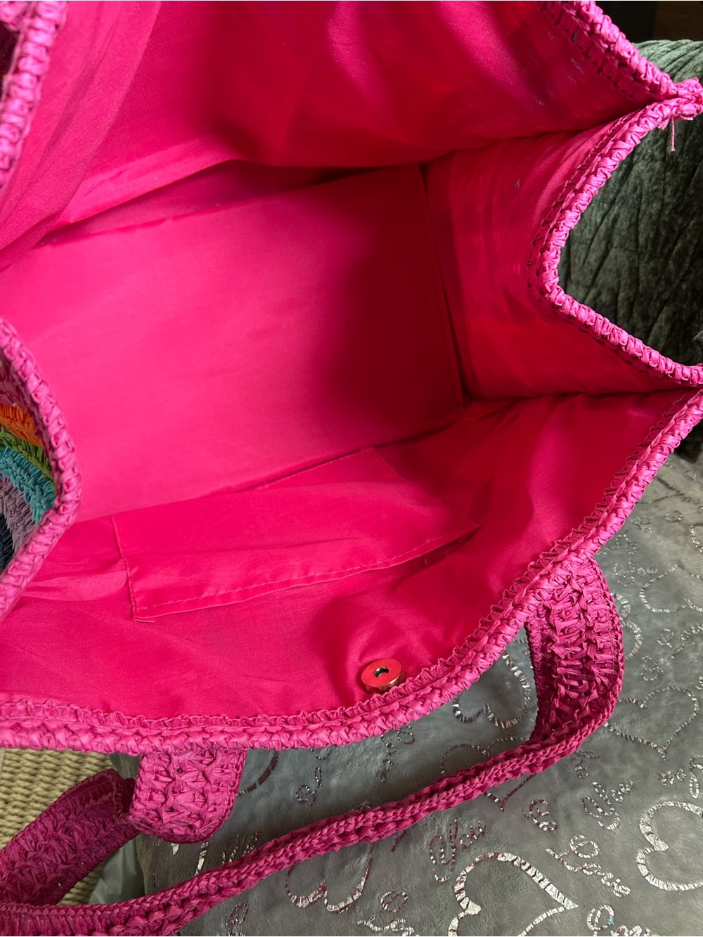 NWT Urban Expression, Lg, Pink Multicolor, Candi Hand-woven Crochet Beach Tote - Picture 5 of 7